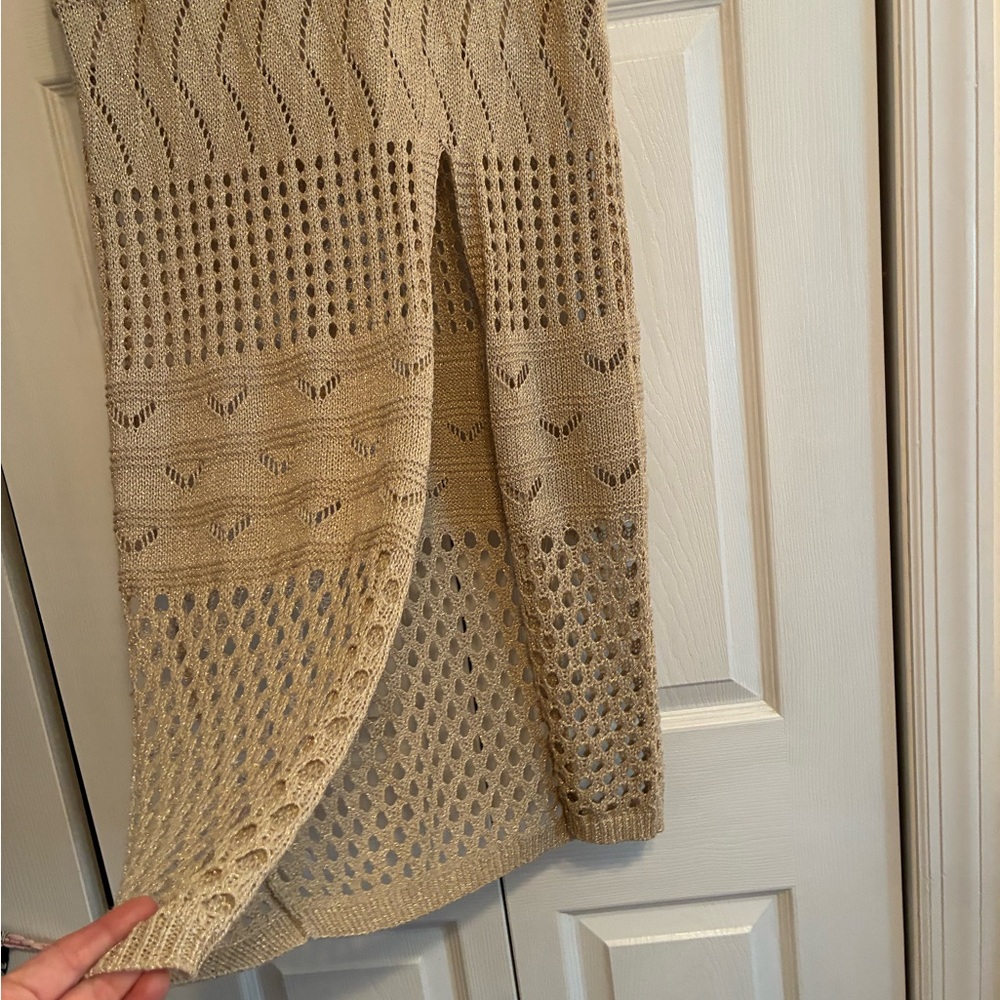 Gold Threaded Light Tan Knit Maxi Skirt - Picture 6 of 14